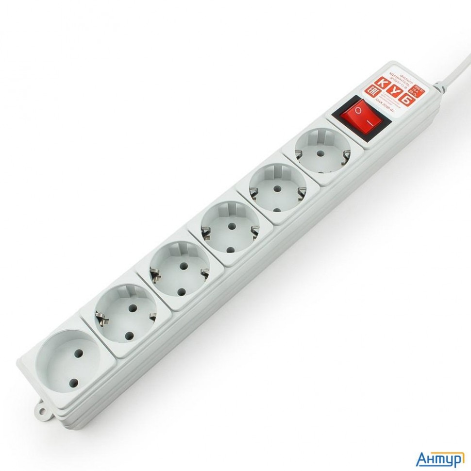 Powercube Фильтр-удлинитель (spg(5+1)-b-6), 1,9 м 6 розеток 10А/2,2кВт, серый