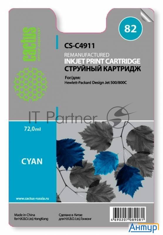 Картридж струйный Cactus Cs-c4911 №82 голубой (72 Ml) для Hp Design Jet 500/800c