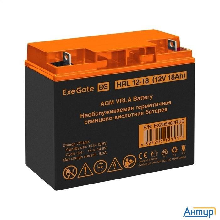Exegate Ex285662rus Аккумуляторная батарея Exegate Hrl 12-18 (12v 18ah, клеммы F3 (болт М5 с гайкой)