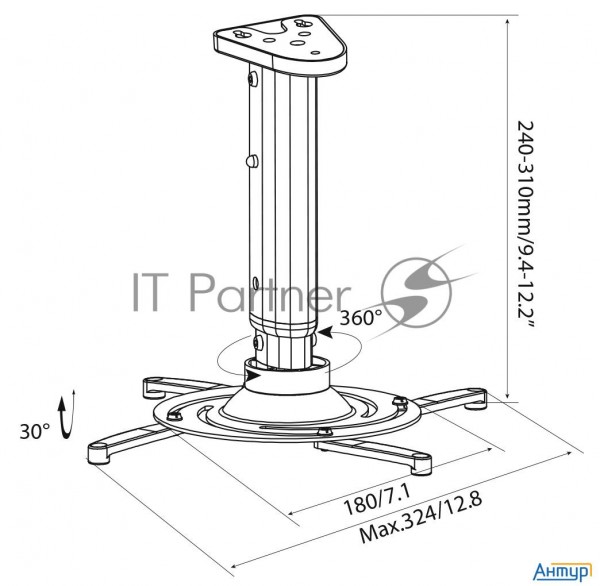 Кронштейн для проектора Cactus Cs-vm-pr05m-bk черный макс.10кг настенный и потолочный поворот и накл