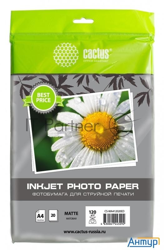 Фотобумага Cactus Cs-ma412020ed A4/120г/м2/20л./белый матовое для струйной печати