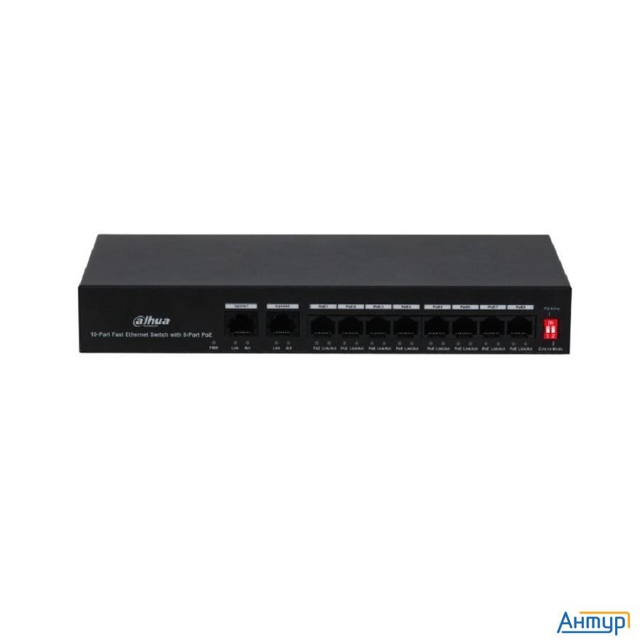 Dahua Dh-pfs3010-8et-65 10-портовый неуправляемый коммутатор с РоЕ, 8xrj45 100mb Poe, 2xrj45 100mb U