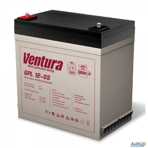 Ventura АКБ Gpl 12-55   12v/58ah {f6, ДхШхВ 230х140х211мм, масса 17,10 кг, срок службы 12 лет}