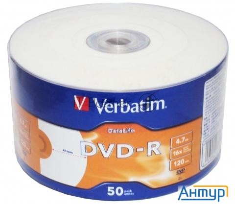 Диск Dvd-r Verbatim 4,7 Gb 16x Datalife Inkjet Printable, Shrink, 50 шт (43793)