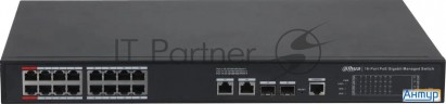 Коммутатор Dahua Dh-s4220-16gt-190 (l2) 16x1Гбит/с 2sfp 16poe 190w управляемый