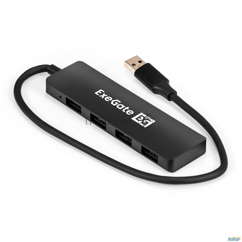 Usb-Хаб (концентратор) 4-в-1 Exegate Dub-4p/3 (кабель-адаптер Usb3.0 --> 4xusb3.0, Plug&play, черный