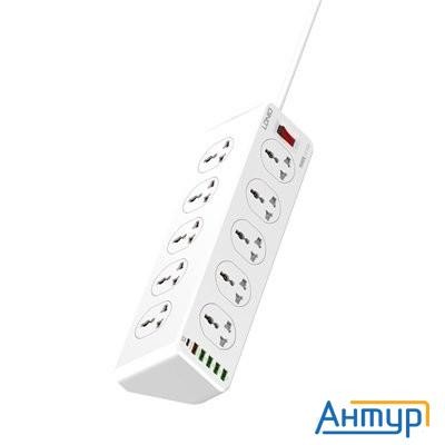 Ldnio Sc10610/ Сетевой удлинитель 2м/ 10 розеток Eu_uk_us/ 2500w/ 6 Usb: Qc 3.0+pd 3.0 30w/ White
