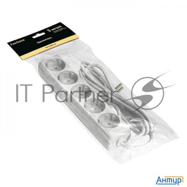 Exegate Ex285827rus Удлинитель Exegate Ece-5-5w (5 евророзетки с заземлением, 5м, белый)