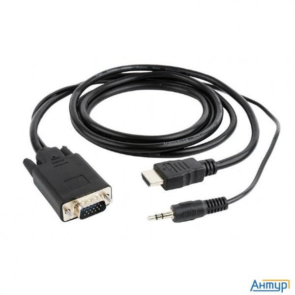 Cablexpert Кабель Hdmi-vga 19m/15m + 3.5jack, 1.8м, черный, позол.разъемы, пакет (a-hdmi-vga-03-6)