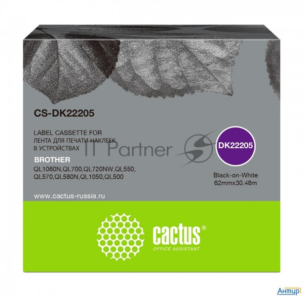Картридж ленточный Cactus Cs-dk22205 черный для Brother P-touch Ql-500, Ql-550, Ql-700, Ql-800