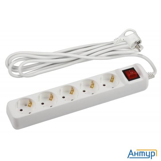 ЭРА Б0044045 Удлинитель электрический U-5es-5m-3x1,5 с заземлением с выключателем 5 розеток 5м ПВС 3