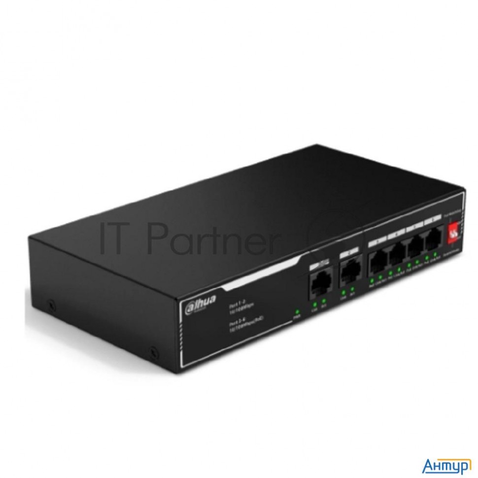 Dahua Dh-sf1006lp 6-портовый неуправляемый коммутатор с РоЕ, 4xrj45 100mb Poe, 2xrj45 100mb Uplink,