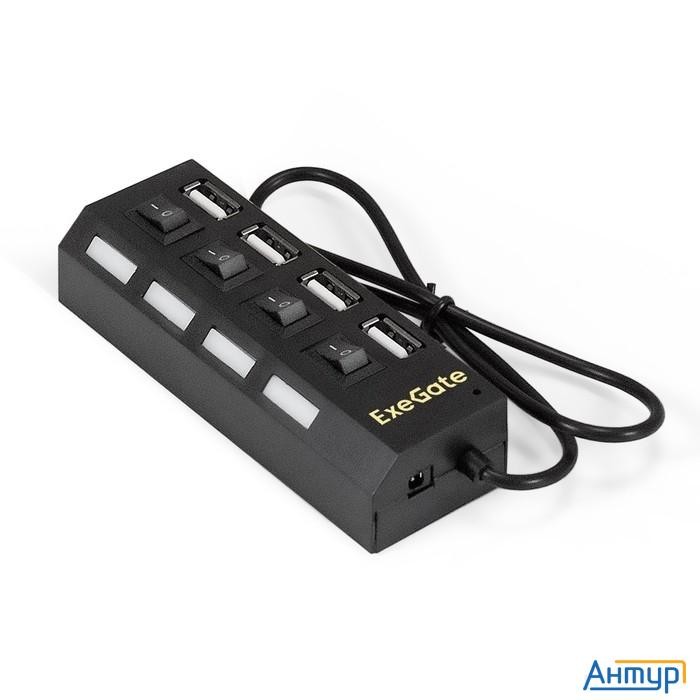 Exegate Ex293977rus Usb-Хаб (концентратор) Exegate Dub-42sw (кабель-адаптер Usb2.0 --> 4xusb2.0, кно