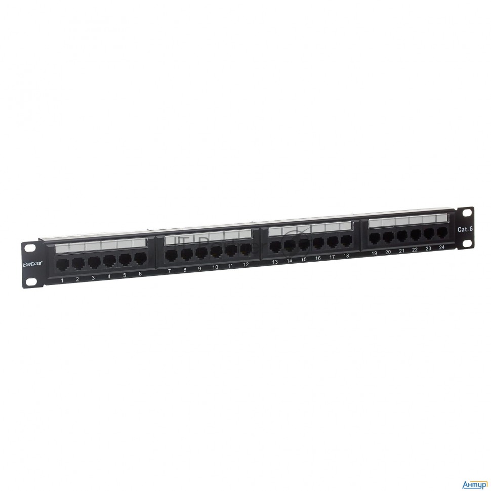 Патч-панель Utp 19" 24 Port кат.6 Exegate разъём Krone&110 (dual Idc), 1u, Rohs, цвет черный