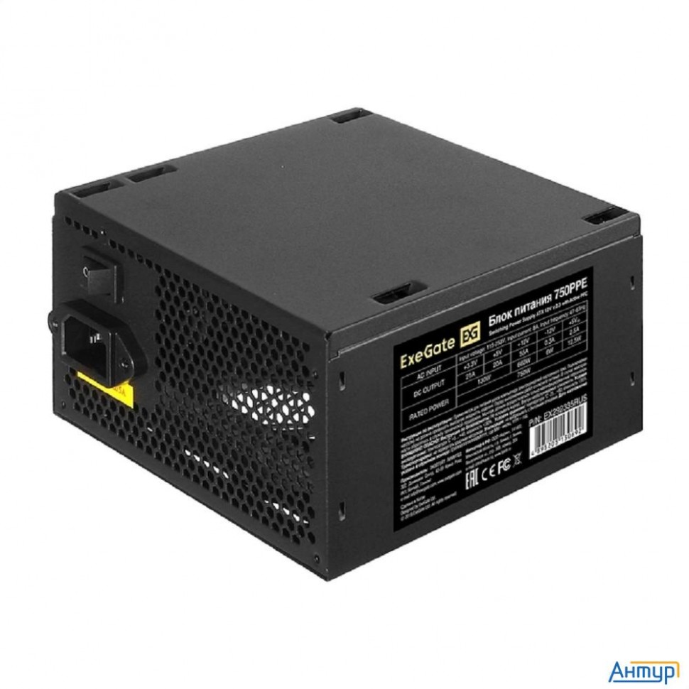 Блок питания 750w Exegate 750ppe (atx, Apfc, Pc, КПД 80% (80 Plus), 12cm Fan, 24pin, 2x(4+4)pin, 4xp