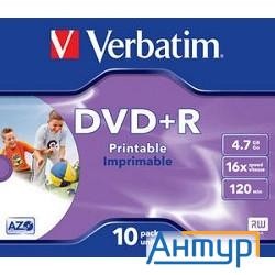43508 Диски Dvd+r Verbatim 16-x, 4.7 Gb, Printable (jewel Case, 10шт.)