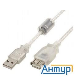 Cablexpert Кабель удлинитель Usb2.0 Pro, Am/af, 2м, экран, 2 феррит.кольца, прозрачный (ccf-usb2-ama