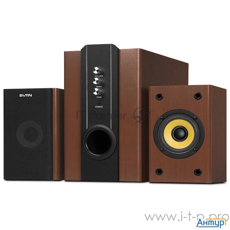Sven Sps-820,черная кожа/черный (2.1, 2 сат. + сабвуфер,18 Вт + 2 х 10 Вт (rms) ,усил.- 20-20000 Гц)