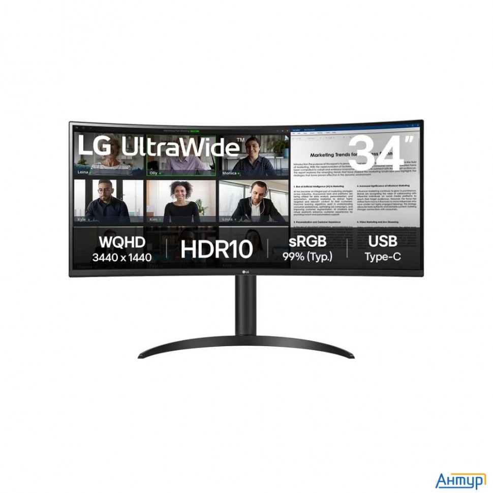 Lcd Lg 34" 34wr55qk-b {va Curved 1500r 3440x1440 100hz 5ms 300cd 3000:1 2xhdmi2.0 Displayport1.4 Usb