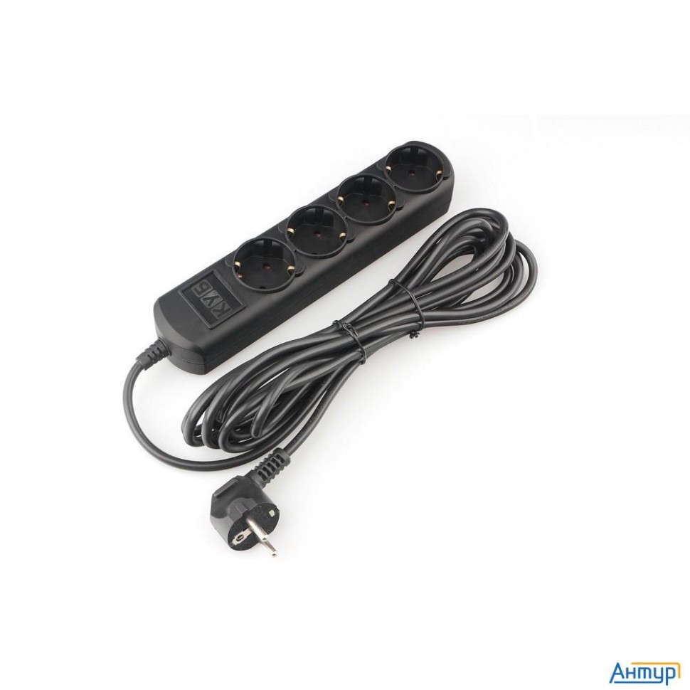 Powercube Удлинитель (pc-2b-5m) 5.0м, 4 розетки, 16А, без выключателя, черный графит