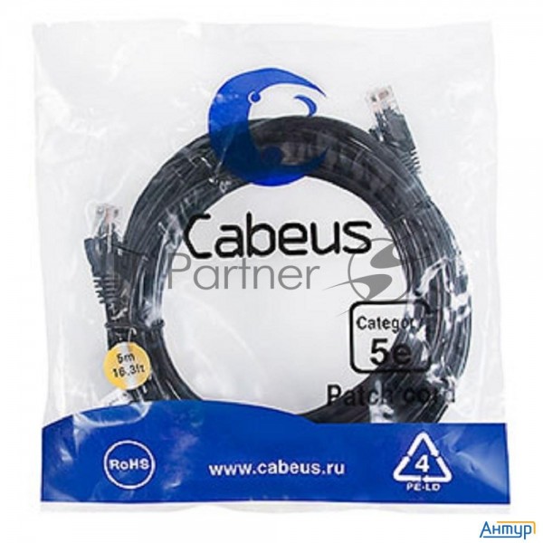 Шнур комм. Cabeus, кат. 5е, неэкр., U/utp, Rj45/rj45, Lszh, Awg24, 5м, чёрный