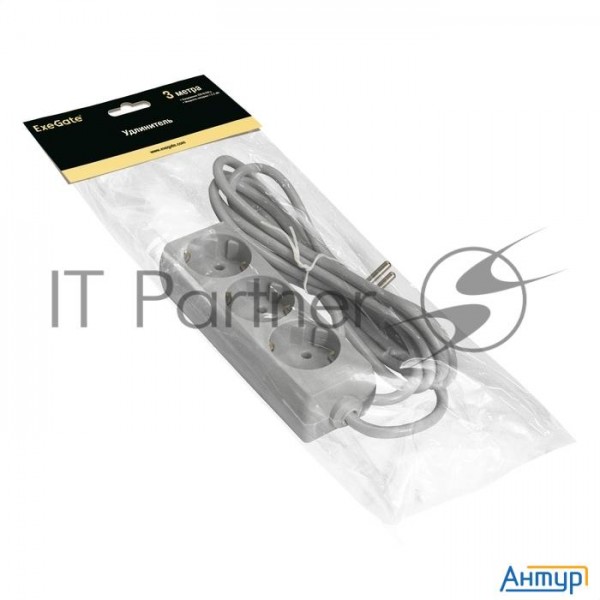 Удлинитель Exegate  Ex285805rus Ece-3-3g (3 евророзетки с заземлением, 3м, серый)