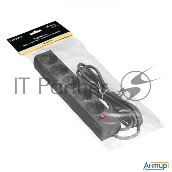 Удлинитель Exegate Ex279355rus Ec-5-1.8b (5 розеток, 1.8м, евровилка, черный)