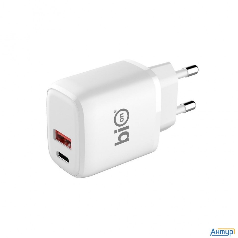 Bion Сетевое Зарядное Устройство, Usb-a + Usb-c, Powerdelivery, 18 Вт, белый [bxp-adp-pd-ac-18w]