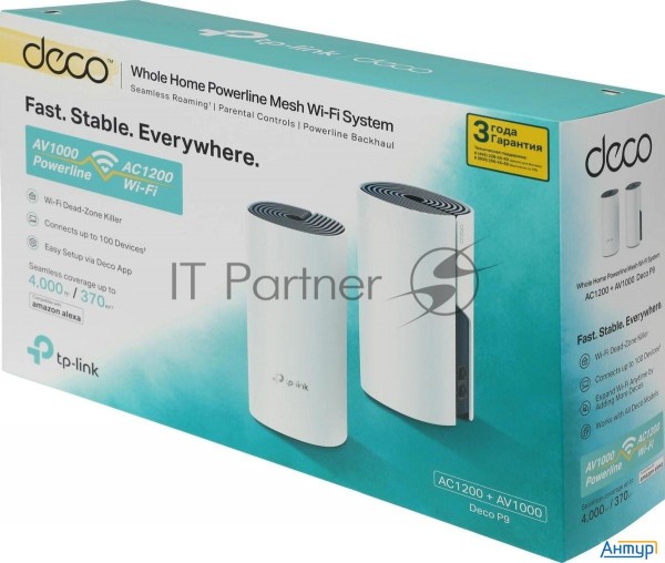 Бесшовный Mesh роутер Tp-link Deco P9 (2-pack) Ac1200 10/100/1000base-tx белый (упак.:2шт)