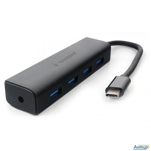 Концентратор Usb 3.0 Gembird Uhb-c364, 4 порта, Type-c, с доп питанием