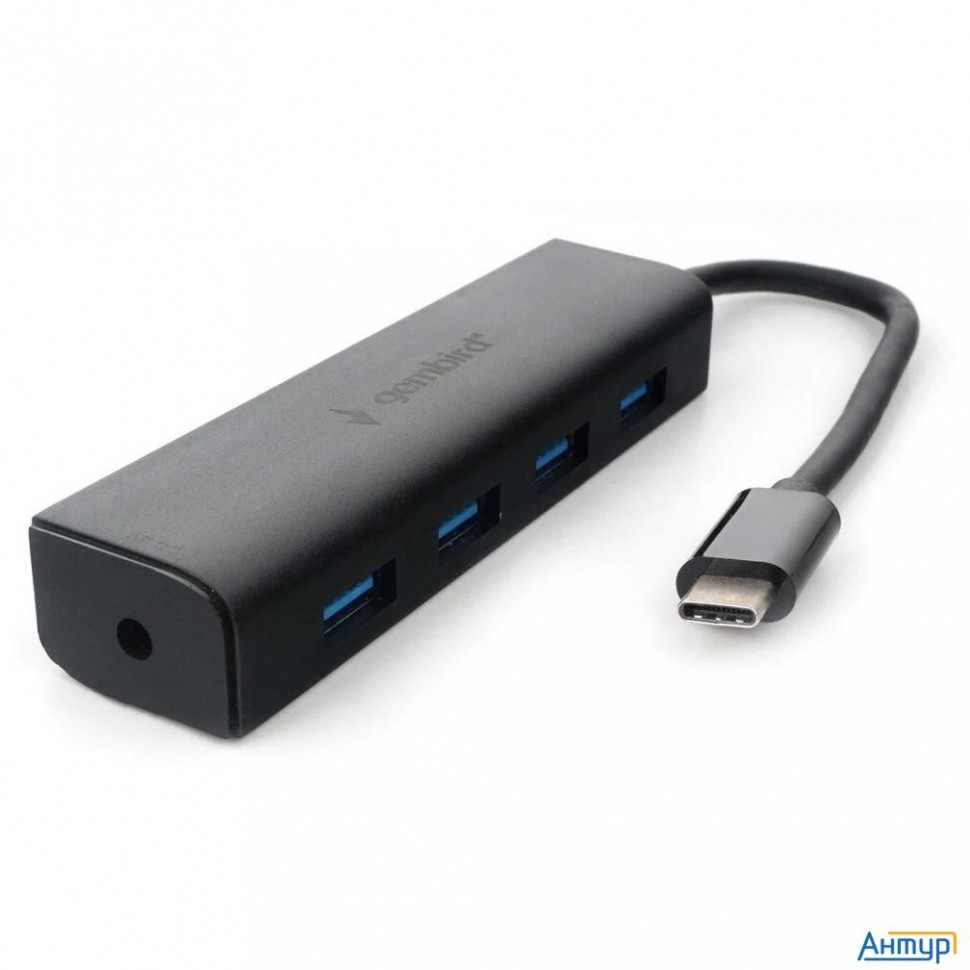 Концентратор Usb 3.0 Gembird Uhb-c364, 4 порта, Type-c, с доп питанием