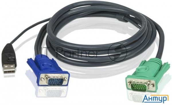 Кабель Kvm Aten 2l-5201u Usb(тип А Male)+hdb15(male) <->  Sphd15(male) 1,2м., черный.