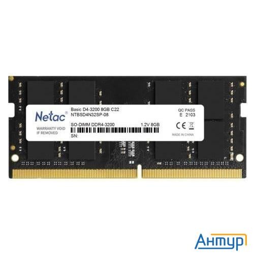 Память So-dimm Ddr4 8gb Pc25600 3200mhz Cl22 Netac 1.2v (ntbsd4n32sp-08)