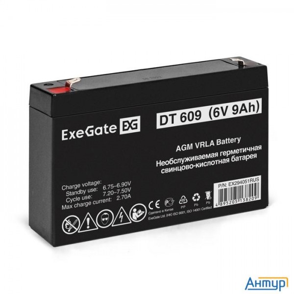 Exegate Ex294051rus Аккумуляторная батарея Exegate Dt 609 (6v 9ah, клеммы F1)