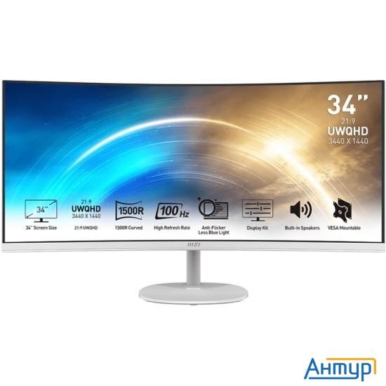 Msi Pro 34" Mp341cqw белый {va Curved 3440x1440 100hz 4ms 2xhdmi2.0 Displayport1.2 2x2w Vesa} 9s6-3p