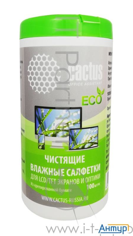 Салфетки Cactus Cs 1001pe для экранов и оптики туба 100шт влажных