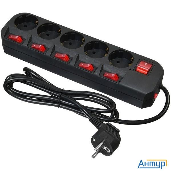 Buro Сетевой фильтр 5 розеток (500sh-1.8-sw-b) 1.8м, черный коробка {1159725}