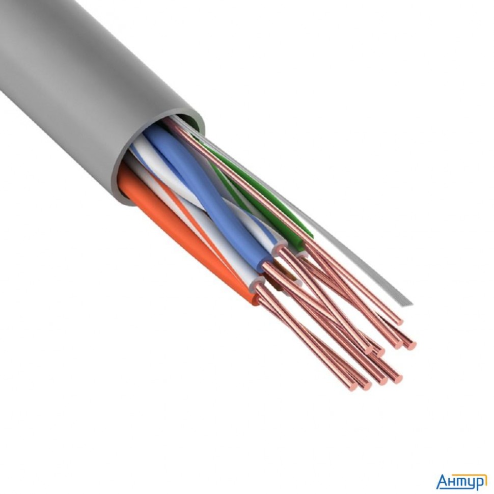 Rexant (01-0043-25) Кабель витая пара U/utp, Cat 5e, Pvc, 4pr, 24awg, Indoor, Solid, серый, 25м,
