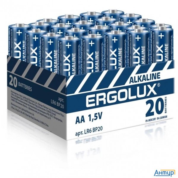 Ergolux.. Lr6 Alkaline Bp20 ( Lr6 Bp20, батарейка,1.5В) (20 шт. в уп-ке)