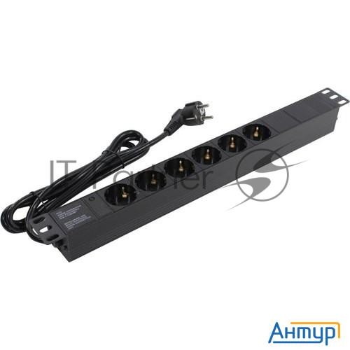 Блок розеток горизонтальный Exegate Serverpro Pdu-19h602 Al-6s-eu2, 19", 1u, Алюминий, 6 Schuko, каб