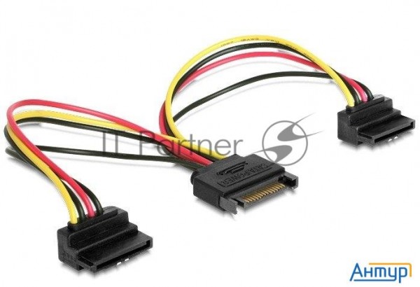 Кабель Gembird/cablexpert Кабель питания Sata, 15см, 15pin (m)/2x15pin(f) на 2 Sata устройства, угло