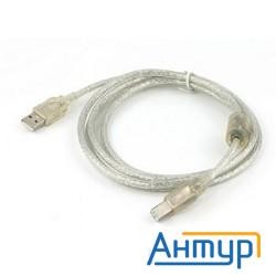 Кабель Usb2.0 Cablexpert Am/bm, медь, двойн.экран, фер.кольцо, Pro, 0.75м, прозрач, пакет  (ccf-usb2