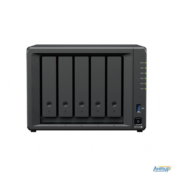 Synology Ds1525+  СХД Amd V1500b (quad-core, 8 Threads) 2.2 Ghz 8gb Ddr4 Ecc 5 X 3.5”/2.5” Sata Hdd/