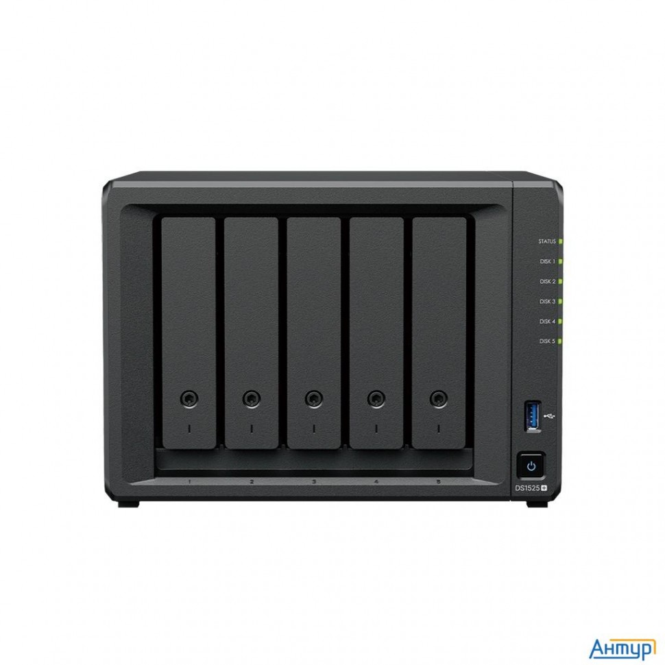 Synology Ds1525+  СХД Amd V1500b (quad-core, 8 Threads) 2.2 Ghz 8gb Ddr4 Ecc 5 X 3.5”/2.5” Sata Hdd/