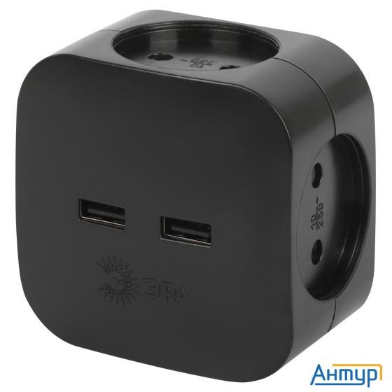 ЭРА Б0049536 Разветвитель электрический Sp-4-usb-b на 4 розетки 220v + 2xusb 2400ma, без заземл 10А