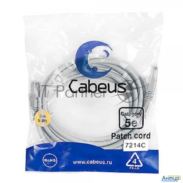 Патч-корд Cabeus Pc-utp-rj45-cat.5e-3m  U/utp, категория 5е, 2xrj45/8p8c, неэкранированный, серый, P