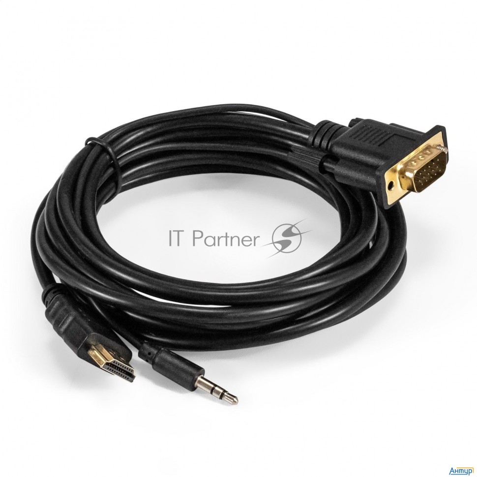 Кабель-переходник Hdmi-vga Exegate Ex-hdmim-vgam-3.5jacks-3.0 (19m/15m+3.5mm Jack M, 3м) Преобразова