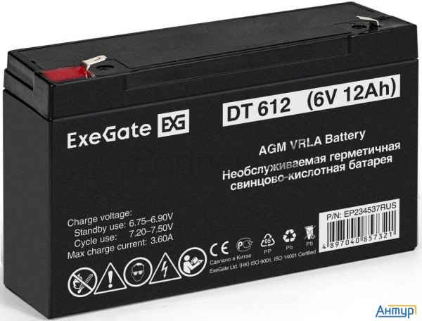 Батарея Exegate Ep234537rus Dt 612/exg6120 (6v 12ah) клеммы F1