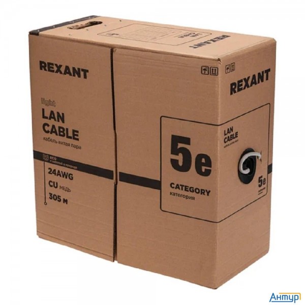Rexant (01-0154-r) Кабель F/utp, Cat 5e, Pe, 4х2х0,48 мм, внешний, черный, 305м, серия Light, РФ