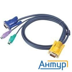 Aten 2l-5203p Кабель Kvm  Ps/2(kлав+мышь)(male)+hdb15(male) <-> Sphd15(male) 3,0м., тонкий, черный.